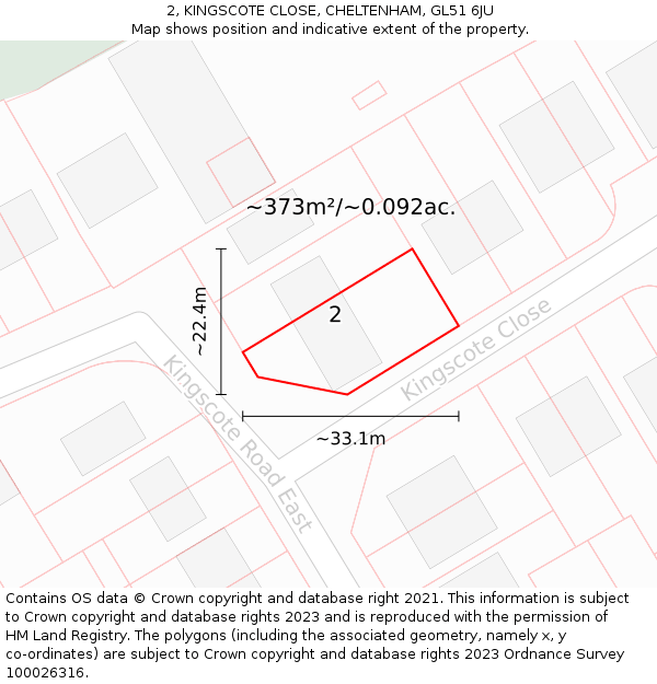 2, KINGSCOTE CLOSE, CHELTENHAM, GL51 6JU: Plot and title map