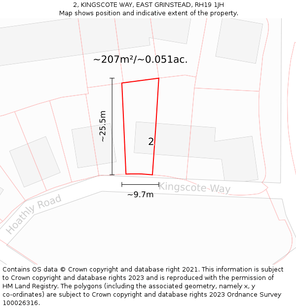 2, KINGSCOTE WAY, EAST GRINSTEAD, RH19 1JH: Plot and title map