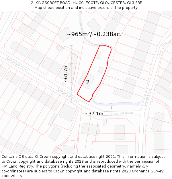 2, KINGSCROFT ROAD, HUCCLECOTE, GLOUCESTER, GL3 3RF: Plot and title map