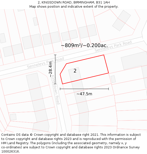 2, KINGSDOWN ROAD, BIRMINGHAM, B31 1AH: Plot and title map