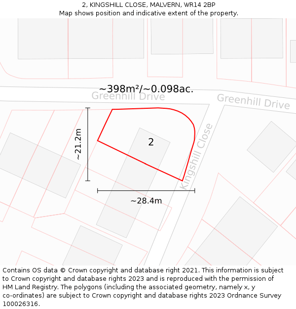 2, KINGSHILL CLOSE, MALVERN, WR14 2BP: Plot and title map