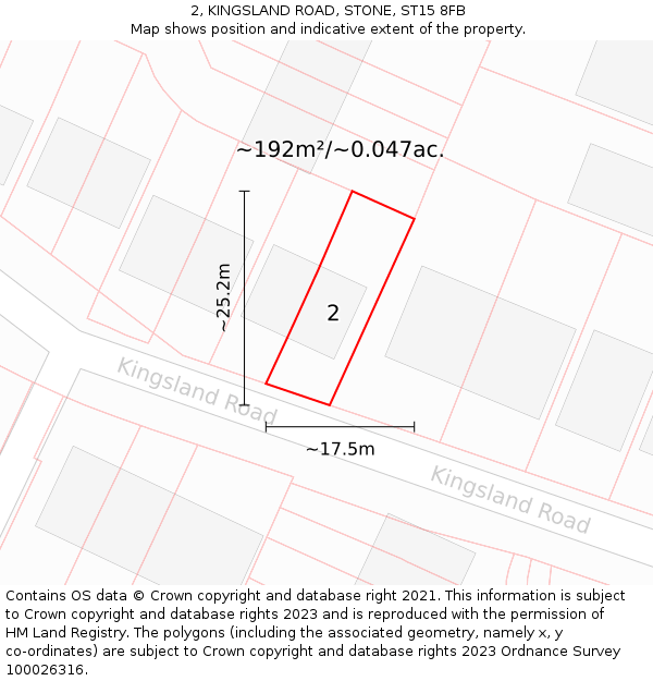 2, KINGSLAND ROAD, STONE, ST15 8FB: Plot and title map