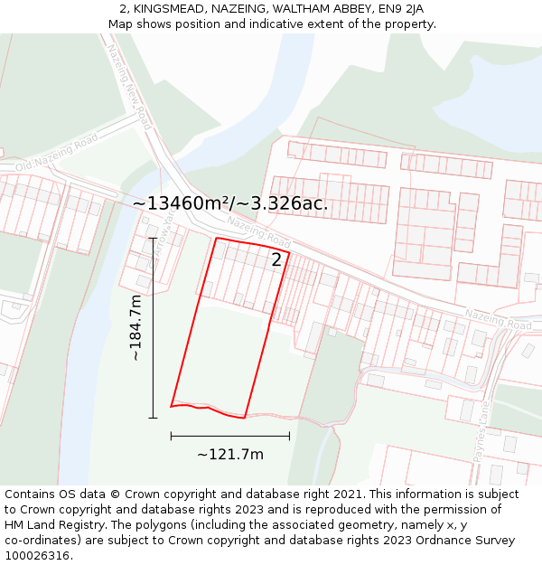 2, KINGSMEAD, NAZEING, WALTHAM ABBEY, EN9 2JA: Plot and title map