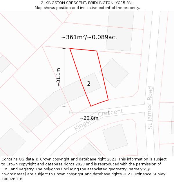 2, KINGSTON CRESCENT, BRIDLINGTON, YO15 3NL: Plot and title map