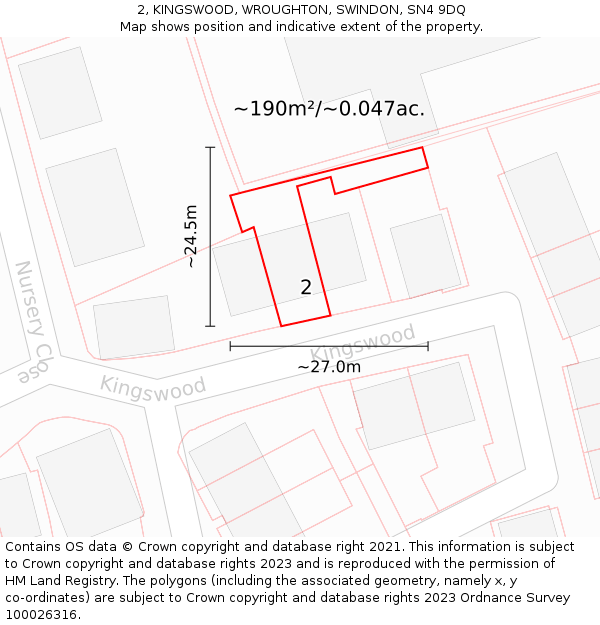 2, KINGSWOOD, WROUGHTON, SWINDON, SN4 9DQ: Plot and title map