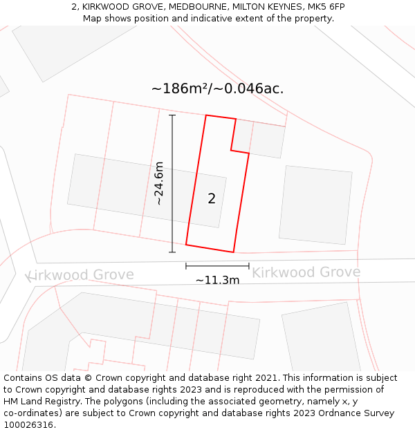 2, KIRKWOOD GROVE, MEDBOURNE, MILTON KEYNES, MK5 6FP: Plot and title map