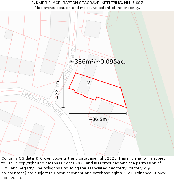 2, KNIBB PLACE, BARTON SEAGRAVE, KETTERING, NN15 6SZ: Plot and title map