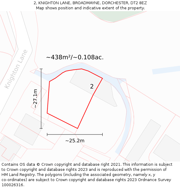 2, KNIGHTON LANE, BROADMAYNE, DORCHESTER, DT2 8EZ: Plot and title map