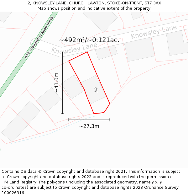 2, KNOWSLEY LANE, CHURCH LAWTON, STOKE-ON-TRENT, ST7 3AX: Plot and title map