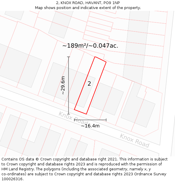 2, KNOX ROAD, HAVANT, PO9 1NP: Plot and title map