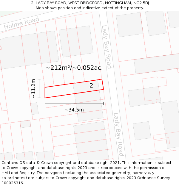 2, LADY BAY ROAD, WEST BRIDGFORD, NOTTINGHAM, NG2 5BJ: Plot and title map