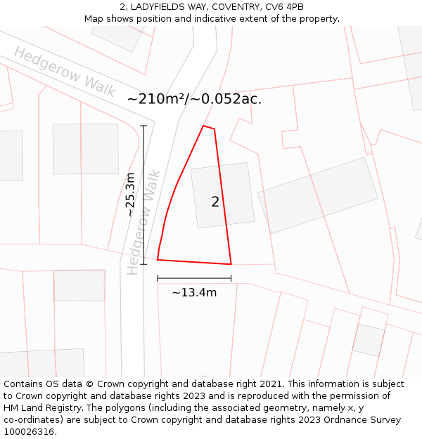 2, LADYFIELDS WAY, COVENTRY, CV6 4PB: Plot and title map