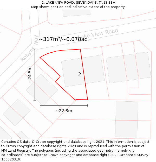 2, LAKE VIEW ROAD, SEVENOAKS, TN13 3EH: Plot and title map