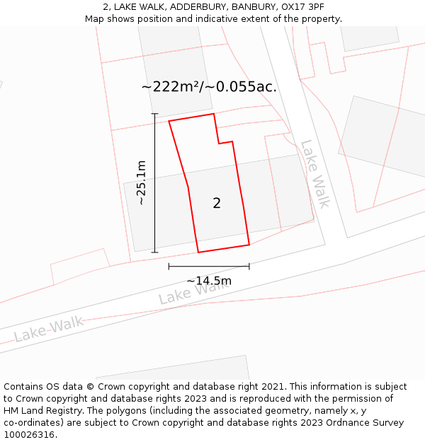 2, LAKE WALK, ADDERBURY, BANBURY, OX17 3PF: Plot and title map