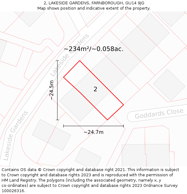 2, LAKESIDE GARDENS, FARNBOROUGH, GU14 9JG: Plot and title map