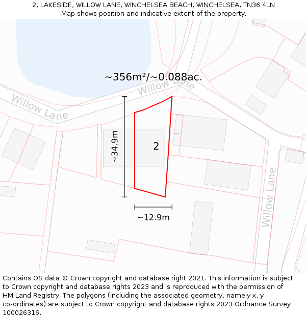 2, LAKESIDE, WILLOW LANE, WINCHELSEA BEACH, WINCHELSEA, TN36 4LN: Plot and title map