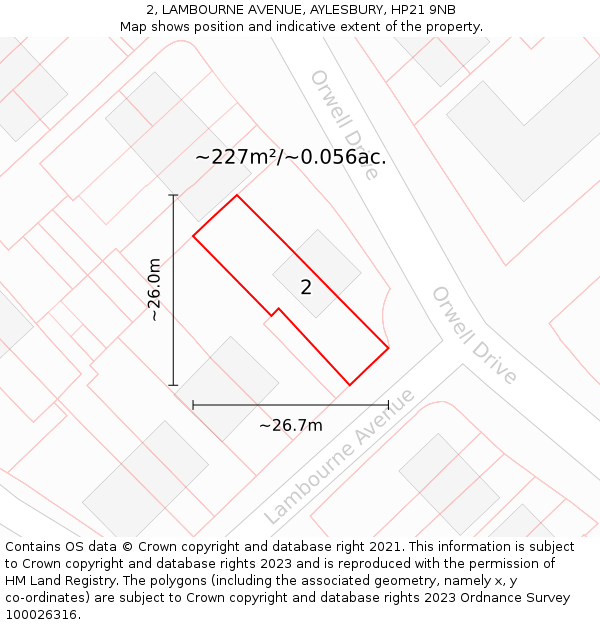 2, LAMBOURNE AVENUE, AYLESBURY, HP21 9NB: Plot and title map