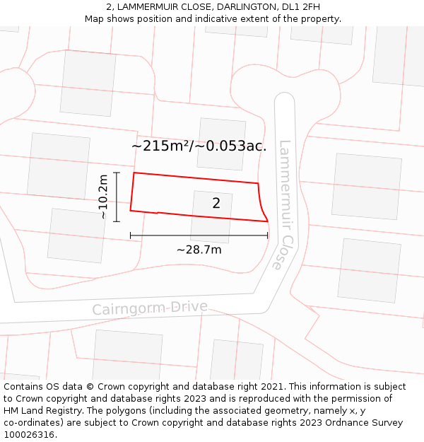 2, LAMMERMUIR CLOSE, DARLINGTON, DL1 2FH: Plot and title map