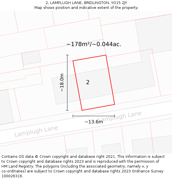 2, LAMPLUGH LANE, BRIDLINGTON, YO15 2JY: Plot and title map