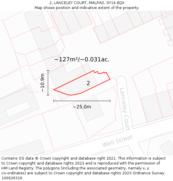 2, LANCELEY COURT, MALPAS, SY14 8QX: Plot and title map