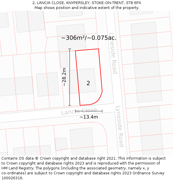 2, LANCIA CLOSE, KNYPERSLEY, STOKE-ON-TRENT, ST8 6PX: Plot and title map