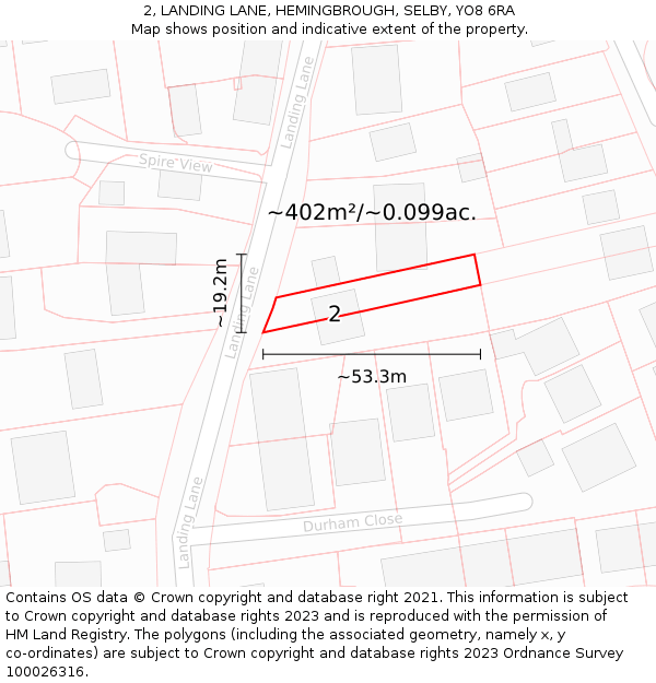 2, LANDING LANE, HEMINGBROUGH, SELBY, YO8 6RA: Plot and title map