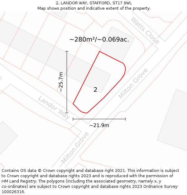 2, LANDOR WAY, STAFFORD, ST17 9WL: Plot and title map