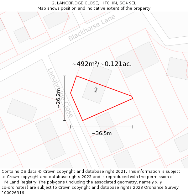 2, LANGBRIDGE CLOSE, HITCHIN, SG4 9EL: Plot and title map