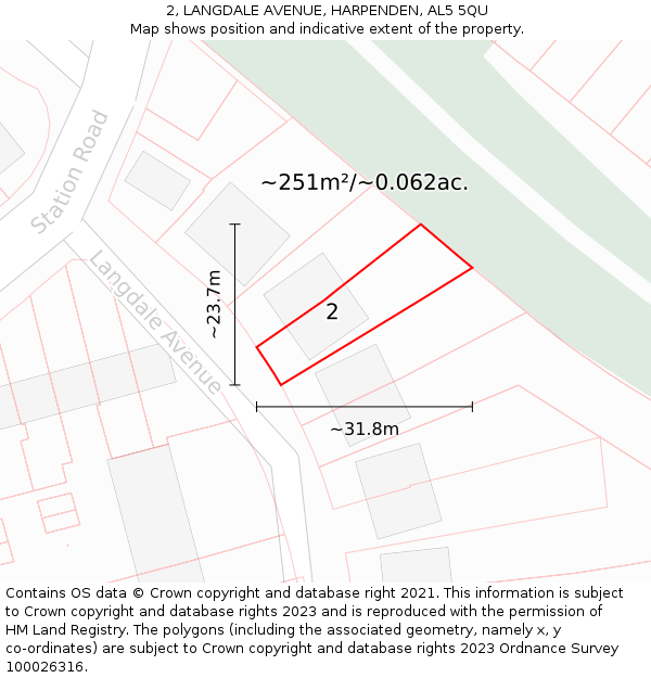 2, LANGDALE AVENUE, HARPENDEN, AL5 5QU: Plot and title map