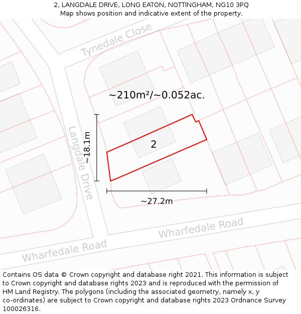 2, LANGDALE DRIVE, LONG EATON, NOTTINGHAM, NG10 3PQ: Plot and title map