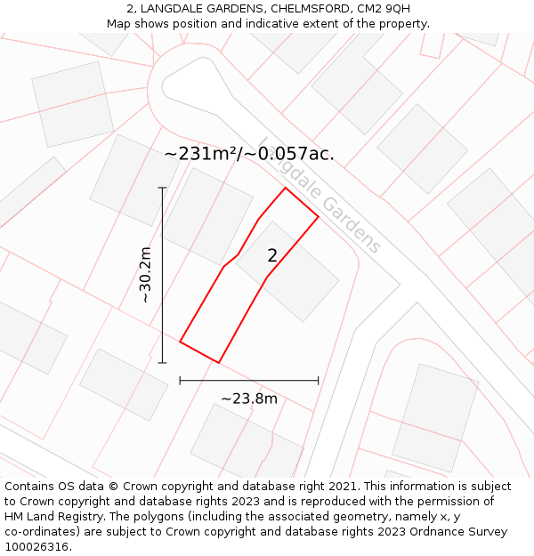 2, LANGDALE GARDENS, CHELMSFORD, CM2 9QH: Plot and title map