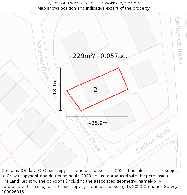 2, LANGER WAY, CLYDACH, SWANSEA, SA6 5JX: Plot and title map