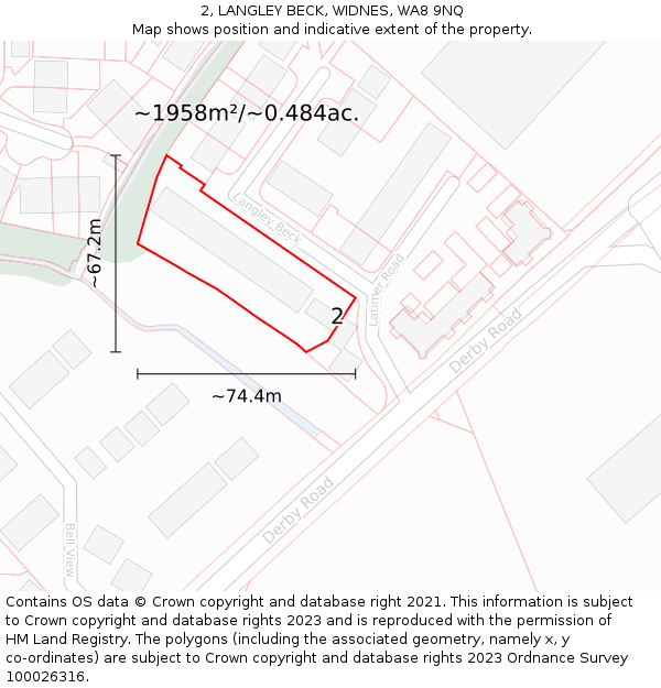 2, LANGLEY BECK, WIDNES, WA8 9NQ: Plot and title map