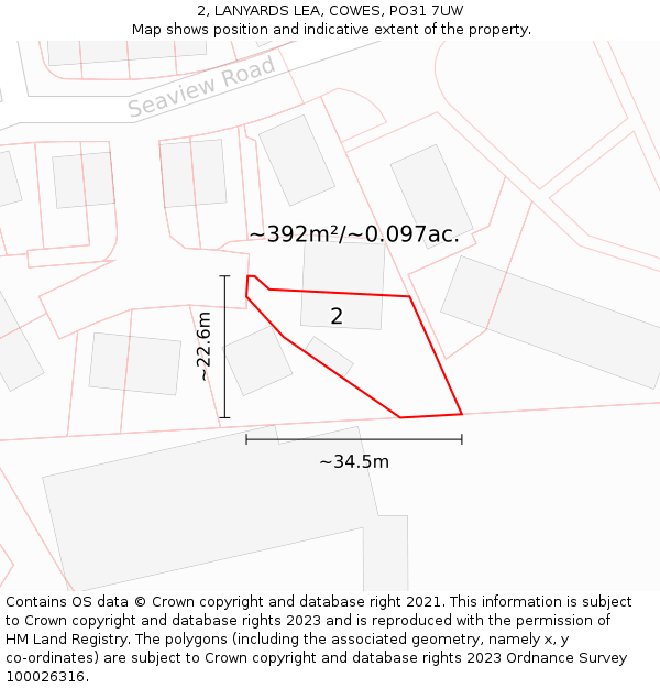 2, LANYARDS LEA, COWES, PO31 7UW: Plot and title map