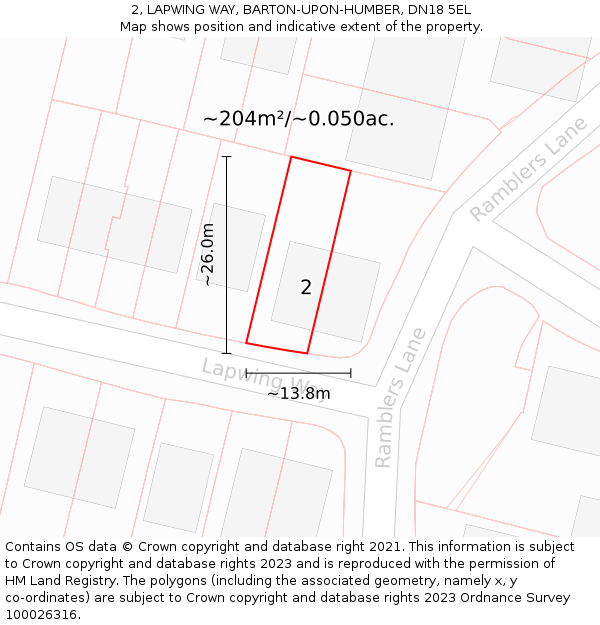 2, LAPWING WAY, BARTON-UPON-HUMBER, DN18 5EL: Plot and title map