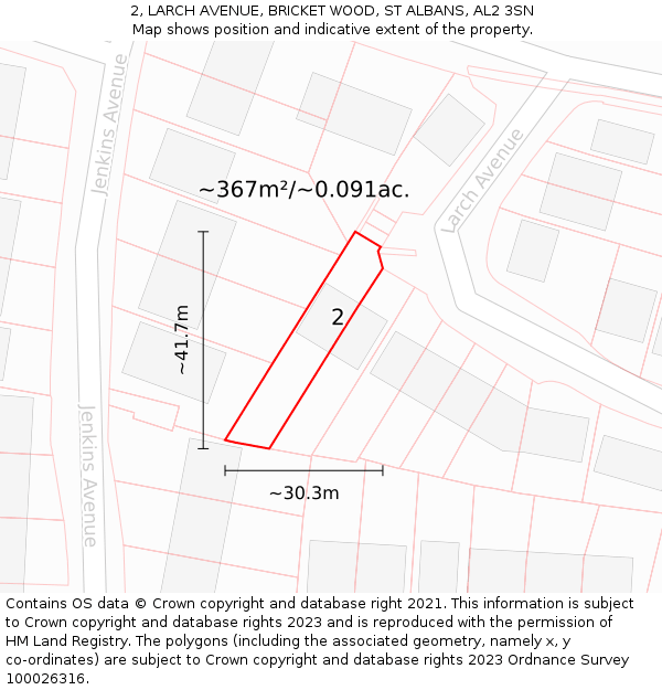 2, LARCH AVENUE, BRICKET WOOD, ST ALBANS, AL2 3SN: Plot and title map