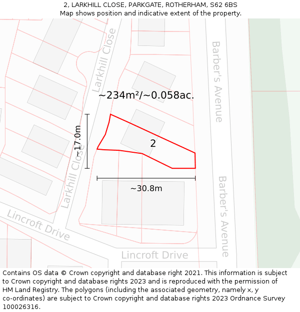 2, LARKHILL CLOSE, PARKGATE, ROTHERHAM, S62 6BS: Plot and title map