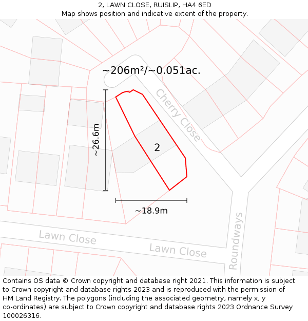 2, LAWN CLOSE, RUISLIP, HA4 6ED: Plot and title map