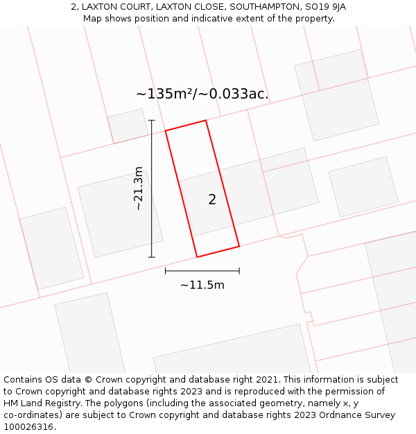 2, LAXTON COURT, LAXTON CLOSE, SOUTHAMPTON, SO19 9JA: Plot and title map