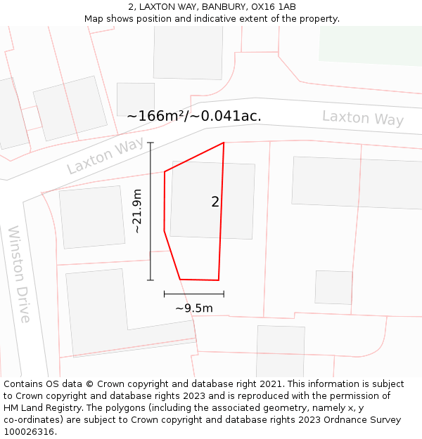 2, LAXTON WAY, BANBURY, OX16 1AB: Plot and title map