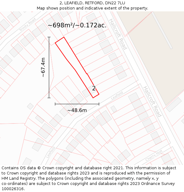 2, LEAFIELD, RETFORD, DN22 7LU: Plot and title map