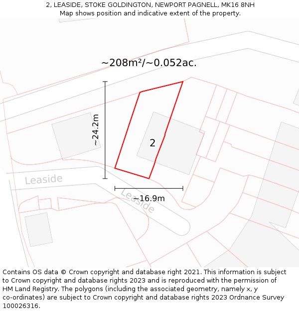 2, LEASIDE, STOKE GOLDINGTON, NEWPORT PAGNELL, MK16 8NH: Plot and title map