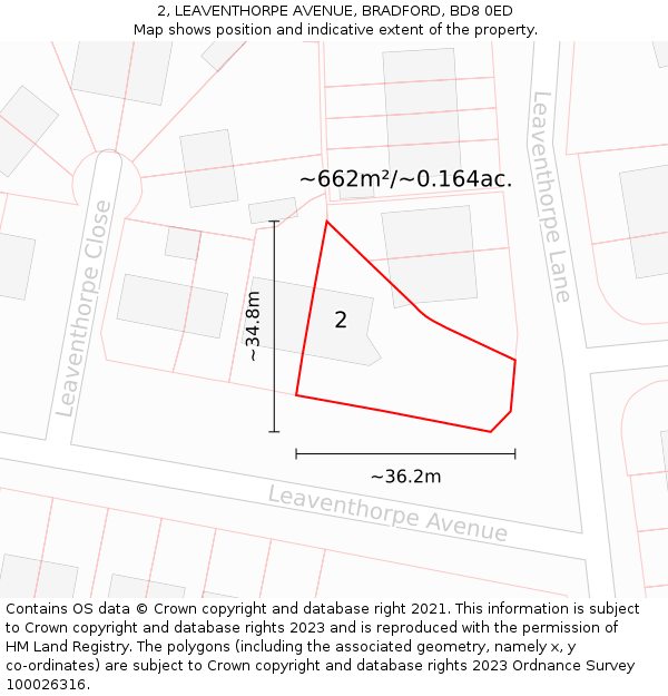2, LEAVENTHORPE AVENUE, BRADFORD, BD8 0ED: Plot and title map