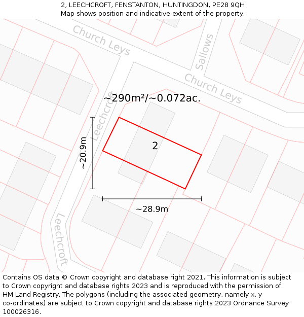 2, LEECHCROFT, FENSTANTON, HUNTINGDON, PE28 9QH: Plot and title map