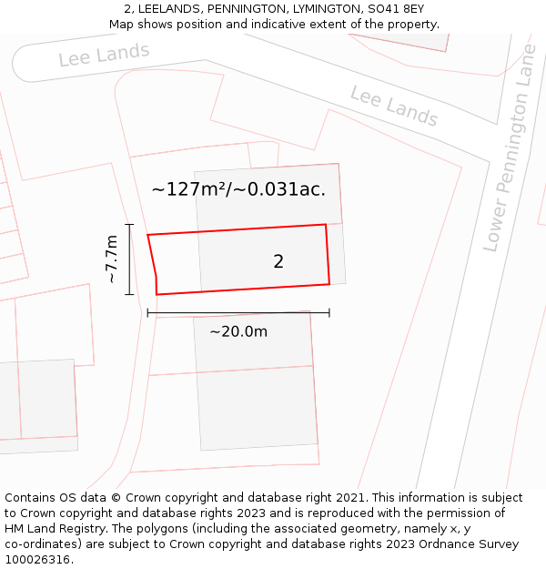 2, LEELANDS, PENNINGTON, LYMINGTON, SO41 8EY: Plot and title map