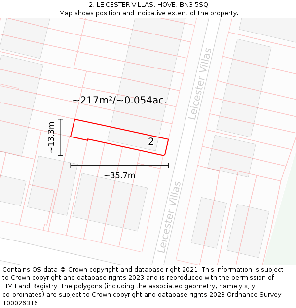 2, LEICESTER VILLAS, HOVE, BN3 5SQ: Plot and title map