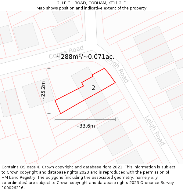 2, LEIGH ROAD, COBHAM, KT11 2LD: Plot and title map