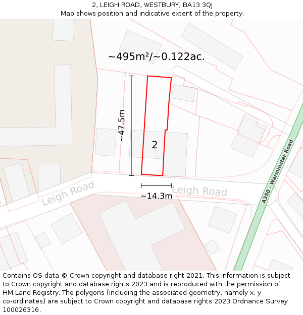 2, LEIGH ROAD, WESTBURY, BA13 3QJ: Plot and title map