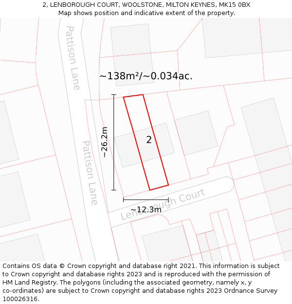 2, LENBOROUGH COURT, WOOLSTONE, MILTON KEYNES, MK15 0BX: Plot and title map