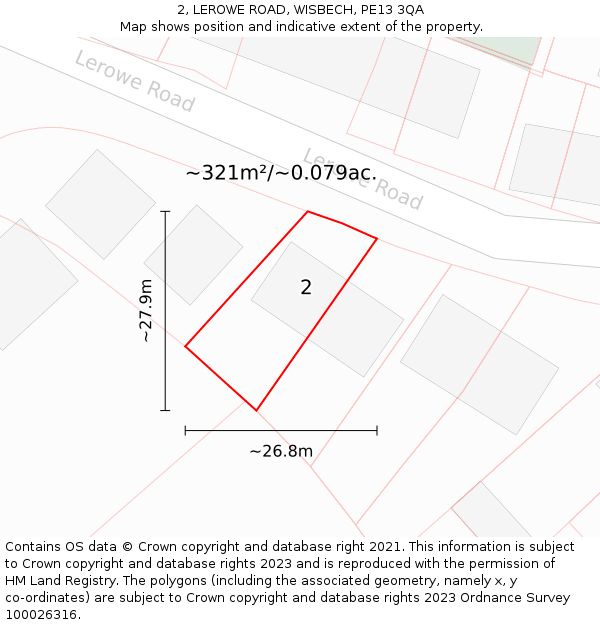 2, LEROWE ROAD, WISBECH, PE13 3QA: Plot and title map